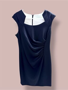 Calvin Klein Black Cap-Sleeve Drape Front Sheath Dress #26
